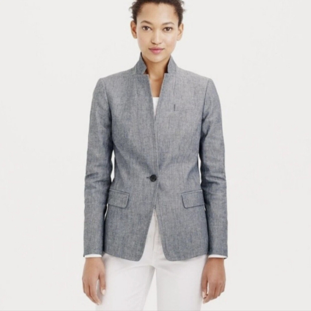 J. Crew Regent Blazer 100% Cotton Chambray Petite